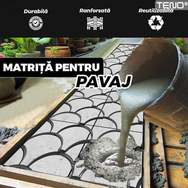 Matrita cu Contur pentru Turnat Pavaj Teno®, pentru beton amprentat sau piatra decorativa, imita piatra naturala, imbunatateste aspectul gradinii, plastic, model 7, 51.5 x 35.5 x 4 cm, negru