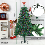 Pachet Brad de Craciun 180cm, Macvi®, artificial, 20 globuri de culoare Argintiu, Auriu, Alb, 2 beteala verde, 2 beteala alba, 3 stele de culori diferite, 2 Instalatii 100 LED-uri, Multicolor - imagine 2