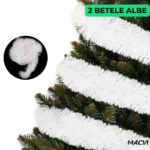 Pachet Brad de Craciun 180cm, Macvi®, artificial, 20 globuri de culoare Argintiu, Auriu, Alb, 2 beteala verde, 2 beteala alba, 3 stele de culori diferite, 2 Instalatii 100 LED-uri, Multicolor - imagine 7