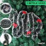 Pachet Brad de Craciun 180cm, Macvi®, artificial, 20 globuri de culoare Argintiu, Auriu, Alb, 2 beteala verde, 2 beteala alba, 3 stele de culori diferite, 2 Instalatii 100 LED-uri, Multicolor - imagine 6