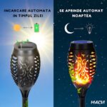 Lampa solara Macvi® 72 LED-uri cu efect flacara, baterie 1200mAh, senzor crepuscular, impermeabila, ideala pentru curte si gradina - imagine 4