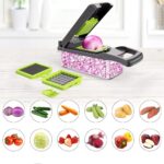 Razatoare Multifunctionala 15 in 1 Macvi®, 20 Piese, 13 Tipuri de Feliere, Ideala pentru Fructe, Legume si Branzeturi, Otel Inoxidabil, Verde/Gri - imagine 4