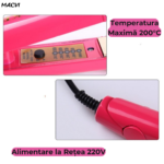 Placa pentru Indreptat Parul Macvi® cu Placi Ceramice, 4 Trepte de Temperatura, Roz, Alimentare la Retea - imagine 4