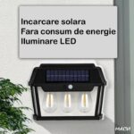 Lampa solara Macvi® de perete cu becuri LED triplu, senzor de miscare 8m, fara fir, 3 moduri de iluminare, IP65 rezistenta la apa, ideala pentru exterior - imagine 4