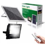 Lampa Solara si panou separat Macvi®, 200W, 130 LED COB, IP67, Telecomanda, Iluminare 10 Ore, Instalare Fara Intretinere