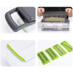 Razatoare Multifunctionala 15 in 1 Macvi®, 20 Piese, 13 Tipuri de Feliere, Ideala pentru Fructe, Legume si Branzeturi, Otel Inoxidabil, Verde/Gri - imagine 3