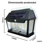 Lampa solara Macvi® de perete cu becuri LED triplu, senzor de miscare 8m, fara fir, 3 moduri de iluminare, IP65 rezistenta la apa, ideala pentru exterior - imagine 2