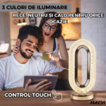 Lampa de masa Macvi® tip cristal eleganta, 3 culori, control touch, reincarcabila prin USB, acrilic modern - imagine 3