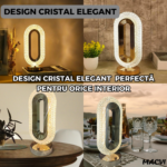 Lampa de masa Macvi® tip cristal eleganta, 3 culori, control touch, reincarcabila prin USB, acrilic modern - imagine 5