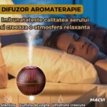 Difuzor Aromaterapie Ultrasonic Macvi® LED Umidificator Aer 7 Culori 400ml 30-45ml/h USB 3W, Maro inchis - imagine 4
