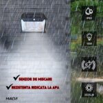 Lampa solara Macvi® de perete cu becuri LED triplu, senzor de miscare 8m, fara fir, 3 moduri de iluminare, IP65 rezistenta la apa, ideala pentru exterior - imagine 3