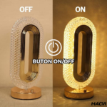 Lampa de masa Macvi® tip cristal eleganta, 3 culori, control touch, reincarcabila prin USB, acrilic modern - imagine 4