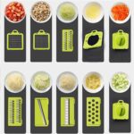 Razatoare Multifunctionala 15 in 1 Macvi®, 20 Piese, 13 Tipuri de Feliere, Ideala pentru Fructe, Legume si Branzeturi, Otel Inoxidabil, Verde/Gri - imagine 6