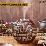 Difuzor Aromaterapie Ultrasonic Macvi® LED Umidificator Aer 7 Culori 400ml 30-45ml/h USB 3W, Maro inchis - imagine 2