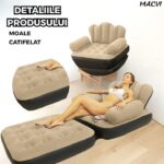 Fotoliu Gonflabil Macvi® XL 2 in 1 Portabil Pentru Interior, Exterior, Camping sau Plaja, Design Ergonomic, 100x88x90 cm, Maro - imagine 2