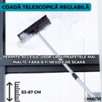 Perie pentru Spalat Geamuri cu Manere Extensibile Macvi® Telescopice din Aluminiu, 120 cm, 2 in 1, Stergator pentru Geamuri - imagine 3
