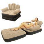 Fotoliu Gonflabil Macvi® XL 2 in 1 Portabil Pentru Interior, Exterior, Camping sau Plaja, Design Ergonomic, 100x88x90 cm, Maro