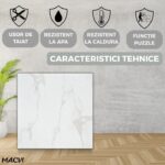 Set 24 placi autoadezive Macvi® pentru podea, stil marmura alb-gri, PVC, 45, 7 x 45, 7 cm, grosime 1, 4 mm, Acoperire 5m - imagine 3
