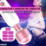 Mini Vibrator Macvi®, Flexibil, 12 Moduri de Vibratii, Silicon, Reincarcabil USB, Roz cu Alb - imagine 3