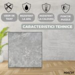 Set 24 placi autoadezive Macvi® pentru podea, stil marmura gri, PVC, 45, 7 x 45, 7 cm, grosime 1, 4 mm, Acoperire 5m - imagine 2
