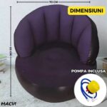 Scaun gonflabil confortabil cu pompa inclusa, design modern, dimensiuni 85x70 cm, ideal pentru interior si exterior, Mov - imagine 3