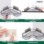 Set 2 suporturi de dus triunghiulare Macvi®, montaj pe perete, organizator baie si bucatarie, instalare usoara, depozitare practica - imagine 2