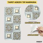 Set 10 bucati Marmura decorativa autoadeziva Macvi®, waterproof, ajustabil, usor de montat, rezistent la caldura, adeziv puternic, suprafata acoperire 1.8 mp, 30x60 cm, 2 mm grosime PH-001 - imagine 5