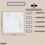 Set 24 placi autoadezive Macvi® pentru podea, stil marmura alb-gri, PVC, 45, 7 x 45, 7 cm, grosime 1, 4 mm, Acoperire 5m - imagine 4