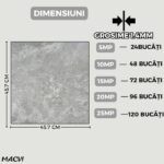 Set 24 placi autoadezive Macvi® pentru podea, stil marmura gri, PVC, 45, 7 x 45, 7 cm, grosime 1, 4 mm, Acoperire 5m - imagine 5