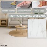 Set 24 placi autoadezive Macvi® pentru podea, stil marmura alb-gri, PVC, 45, 7 x 45, 7 cm, grosime 1, 4 mm, Acoperire 5m - imagine 2