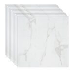 Set 24 placi autoadezive Macvi® pentru podea, stil marmura alb-gri, PVC, 45, 7 x 45, 7 cm, grosime 1, 4 mm, Acoperire 5m