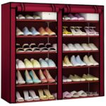 Dulap Pantofi Macvi®, Dulap Textil Dublu pentru Incaltaminte, 6 Niveluri, 120 x 30 x 118 cm, Rosu