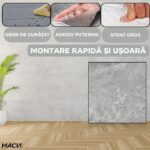 Set 24 placi autoadezive Macvi® pentru podea, stil marmura gri, PVC, 45, 7 x 45, 7 cm, grosime 1, 4 mm, Acoperire 5m - imagine 3