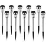 Set 10 tarusi metalici solari Macvi® de gradina din otel inoxidabil pentru iluminare decorativa