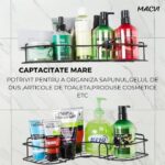 Set 2 suporturi de dus triunghiulare Macvi®, montaj pe perete, organizator baie si bucatarie, instalare usoara, depozitare practica - imagine 4