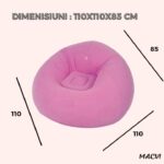 Fotoliu Gonflabil Macvi® Lazy Bag cu pompa inclusa, 110x110x85 cm, Confort Maxim, Portabila, pentru Interior si Exterior, Culoare Roz - imagine 2