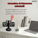 Ceas flip Macvi® retro, numere mari, din otel inoxidabil, alimentat cu baterii, decor pentru living, negru clasic, design vintage, suport de metal - imagine 4