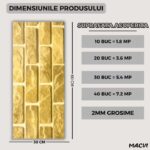 Set 10 bucati Marmura decorativa autoadeziva Macvi®, waterproof, ajustabil, usor de montat, rezistent la caldura, adeziv puternic, suprafata acoperire 1.8 mp, 30x60 cm, 2 mm grosime PZ-6602 - imagine 3