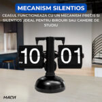 Ceas flip Macvi® retro, numere mari, din otel inoxidabil, alimentat cu baterii, decor pentru living, negru clasic, design vintage, suport de metal - imagine 3