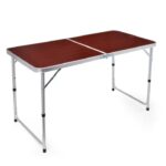 Masa pliabila camping Macvi® Meteor, aluminiu usor, blat MDF 120x60 cm, reglabila pe inaltime, portabila tip valiza