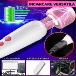 Mini Vibrator Macvi®, Flexibil, 12 Moduri de Vibratii, Silicon, Reincarcabil USB, Roz cu Alb - imagine 2