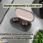 Casti wireless Macvi® A2, Bluetooth 5.0, Sunet HiFi, IPX7 rezistente la apa, Microfon incorporat, Touch Control, Autonomie extinsa, Negru - imagine 2