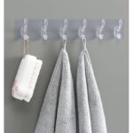Suport pentru Perete Macvi®,  6 Carlige  Adeziv Transparent, Plastic - imagine 4