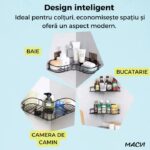 Set 2 suporturi de dus triunghiulare Macvi®, montaj pe perete, organizator baie si bucatarie, instalare usoara, depozitare practica - imagine 3