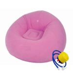Fotoliu Gonflabil Macvi® Lazy Bag cu pompa inclusa, 110x110x85 cm, Confort Maxim, Portabila, pentru Interior si Exterior, Culoare Roz